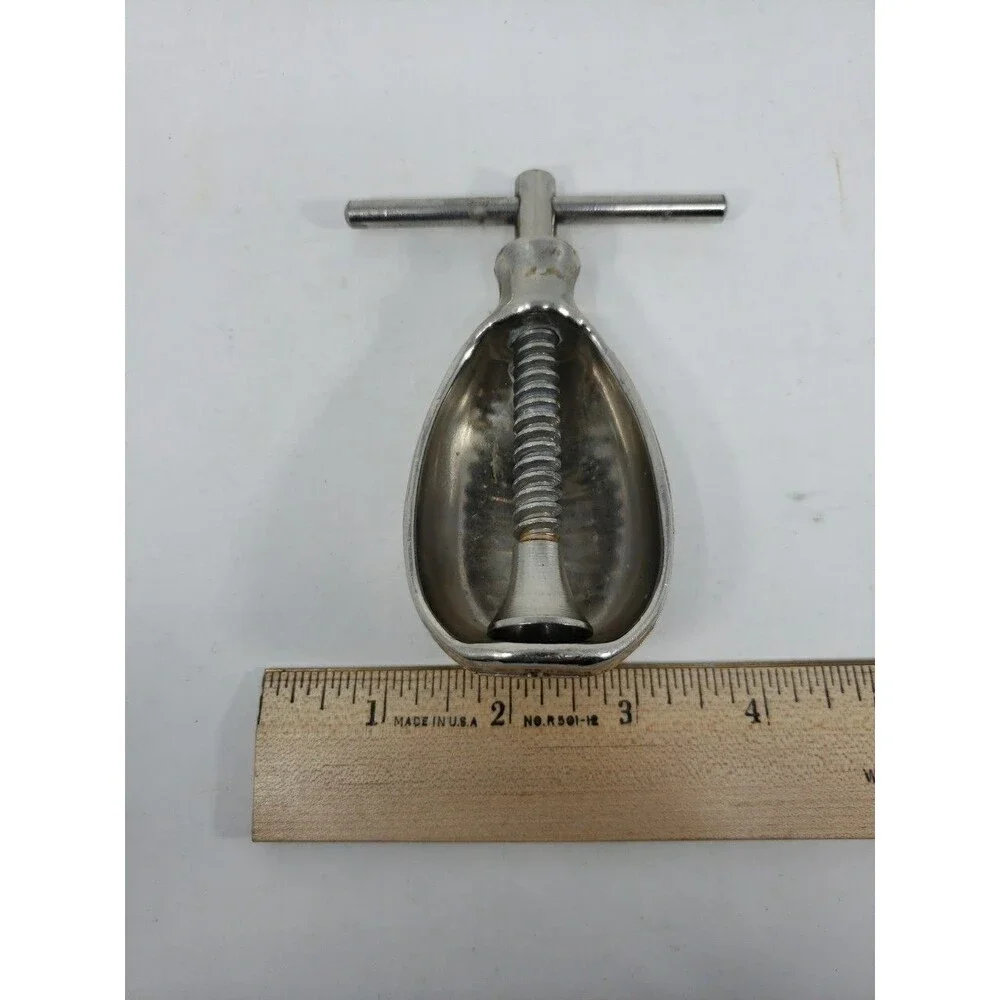 Vintage Nut Cracker Screw Type T-Handle Pineapple Shaped All Metal HMQ Style